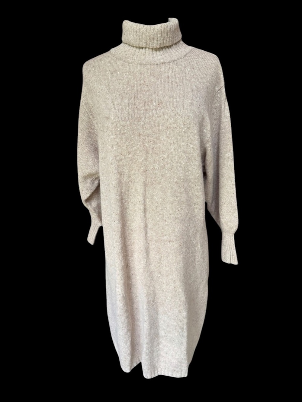 1980s Renee Tener Claudine Wool/Angora Blend Heathered Beige Oversized Turtlenec